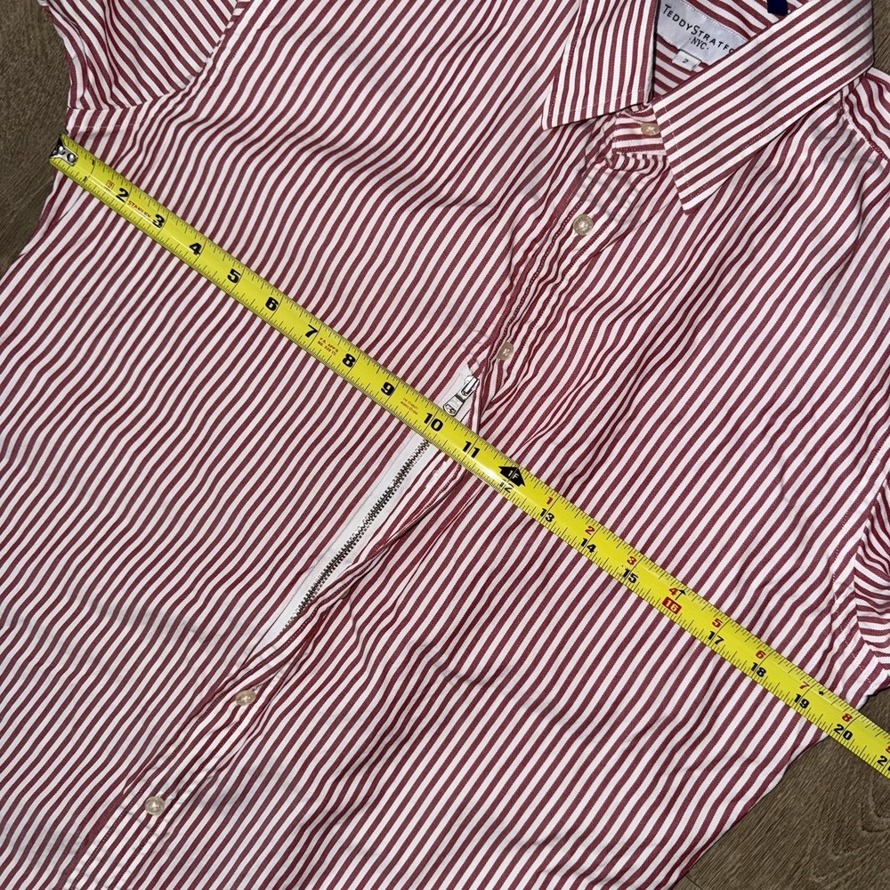 Teddy Stratford Zip Fit Short Sleeve Button Up Shirt Men's 2 S Red White Striped - Picture 5 of 6